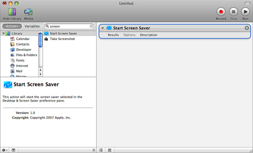 Automator workflow for screensaver launch app